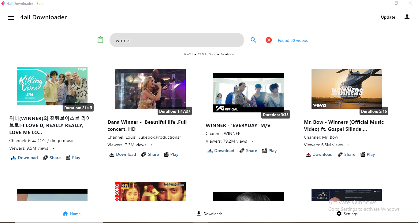 Home tab preview